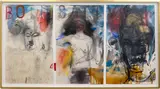 Jim Dine, Sitting in Barrow Street, 1988-1989, graphite, watercolour, oil, shellac, charcoal and pastel on paper, in 3 parts, in artist's frame