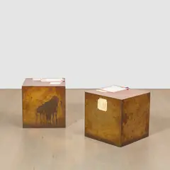 Walead Beshty, Two works: (i) 20-Inch Copper (FedEx® Large Kraft Box ©2005 FEDEX 330508 REV 10/05 SSCC), International Priority, Los Angeles–London trk#868587725897, October 2–5, 2009; (ii) 20-Inch Copper (FedEx® Large Kraft Box ©2005 FEDEX 330508 REV 10/05 SSCC), International Priority, Los Angeles–London trk#868587728006, October 2–5, 2009, polished copper and accrued FedEx shipping and tracking labels