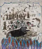 Omar Ba, Chien, herbe, petrôle ou fruit, 2011, crayon, gouache, Indian ink and acrylic on corrugated cardboard