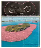 Christo, Surrounded Islands (Project for Biscayne Bay, Greater Miami, Florida), 1982, acrylic, chalk, fabric, paper, crayon, graphite and photograph collage on board, in Plexiglas box, in 2 parts