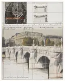 Christo, The Pont Neuf, Wrapped (Project for Paris), 1985, graphite, charcoal, pastel, thread, crayon, enamel, map, fabric and paper collage on card laid down on board, in Plexiglas box, in 2 parts