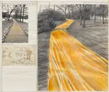 Christo, Wrapped Walk Ways (Project for Loose Park, Kansas City, Mo), 1978, graphite, charcoal, pastel, map and photograph collage on paper, in Plexiglas box, in 2 parts