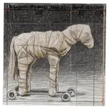 Christo, Wrapped Toy Horse (Project), 1963-2000, graphite, pastel, crayon, enamel and card collage on card