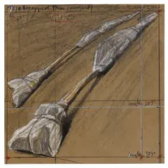 Two Wrapped Trees (Project) by Christo, 1969-2000, graphite, pastel, crayon and enamel on paper laid down on​ cardboard, sold Jun 2025