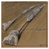 Christo, Two Wrapped Trees (Project), 1969-2000, graphite, pastel, crayon and enamel on paper laid down on​ cardboard