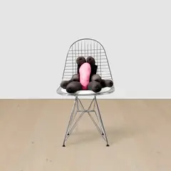 Sarah Lucas, Tit Teddy Aids, 2014, tights, kapok, chrome and vinyl chair