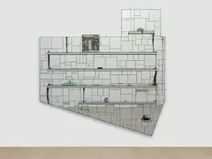 Rashid Johnson, Art Ensemble, 2010, mirror, wood, MDF, wax, vinyl record, books, shea butter and space rocks