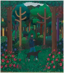 Ben Sledsens, Wanderer with Dog, 2017-2018, oil and acrylic on canvas