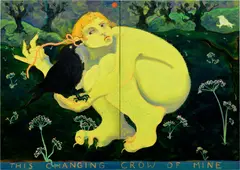 Georg Wilson, This Changing Crow of Mine, 2022, oil on panel, diptych