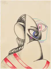 Portrait Composition by George Condo, 2018, charcoal and wax crayon on paper, sold Oct 2025