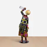 Yinka Shonibare Cbe Ra, Water Kid (Girl), 2020, fibreglass mannequin, Dutch wax printed cotton textile, globe, brass, steel baseplate and antique water jug