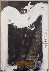 Antoni Tàpies, M i creu blanques, 1987, mixed media on paper laid down on canvas