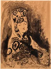 Francis Picabia, Espagnole à la mantille, 1920, ink, graphite and watercolour on paper laid down on card