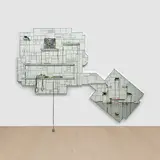 Rashid Johnson, Left + Right, 2010, mirror, wood, MDF, wax, vinyl record Roland Kirk "Left and Right", two-way radios CB, books, shea butter, space rock