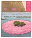 Christo, Surrounded Islands (Project for Biscayne Bay, Greater Miami, Florida), 1983, graphite, pastel, crayon, charcoal, fabric, enamel and photograph​ collage on paper laid down on board, in artist's Plexiglas box frame, in 2 parts