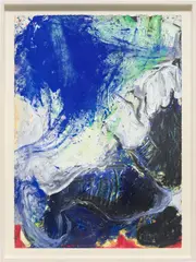 Rita Ackermann, Sandman's Dust II, 2022, oil and pigment on unique monotype print, in artist's frame