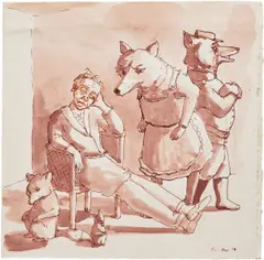 Paula Rego, The Foxes, 1987, ink with sepia wash on paper