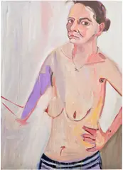 Chantal Joffe, Self-Portrait in Striped Trousers, 2015, oil on canvas