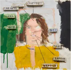 Larry Rivers, Parts of the Face: French Vocabulary Lesson, 1965, oil on board relief