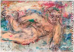 Daniel Crews-Chubb, Flying Man II, 2021, oil bar, pastel, charcoal, ink, spray paint​ and pen on paper