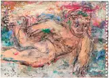 Daniel Crews-Chubb, Flying Man II, 2021, oil bar, pastel, charcoal, ink, spray paint​ and pen on paper