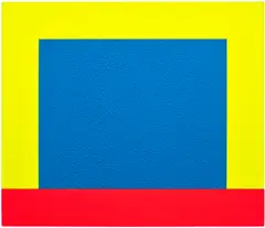 Peter Halley, Blue Cell, 1999, acrylic, fluorescent acrylic and Roll-a-Tex on 2 adjoined canvases