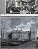 Christo, Wrapped Reichstag (Project for Berlin), 1994, graphite, fabric, twine, pastel, wax crayon, charcoal and photograph collage on paper laid down on board, in Plexiglas box, in 2 parts