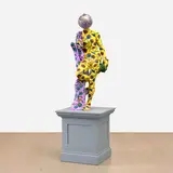 Yinka Shonibare Cbe Ra, Apollo (after Francavilla), 2022, unique fibreglass sculpture, hand-painted with Dutch wax Batik, bespoke hand-coloured globe and gold leaf, on artist's wooden plinth