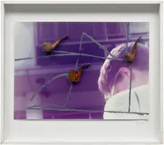 Albert Oehlen, Pfeifenbild, 1982, dispersion, photograph and pipes on board, in artist's frame