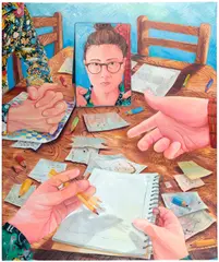 Rebecca Ness, Drawing Party, 2020, oil on linen