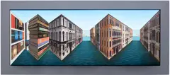 Patrick Hughes, Reading Venice, 2012, oil and digital print collage on panel, in artist's frame
