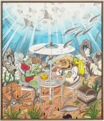 Happy Hour by Hun Kyu Kim, 2020, pigment on silk, in artist's frame, sold Dec 2025