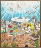 Hun Kyu Kim, Happy Hour, 2020, pigment on silk, in artist's frame