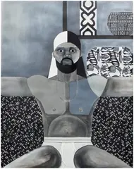 Derrick Adams, Right At Home (Man), 2015, acrylic, fabric and elastic collage on paper