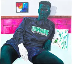 Annan Affotey, Qhamanande, 2021, acrylic and charcoal on canvas