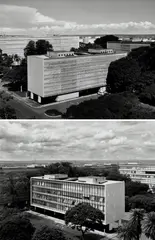 Christopher Williams, Super Quadra Sul 308 - Bloco 'D' - Asa Sul (south wing) - 70.355 - BRASILIA-DF - Lucio Costa, Oscar Niemeyer, 1960 - January 31, 1997 (No.1 - 2), 1997, gelatin silver print, mounted, in 2 parts
