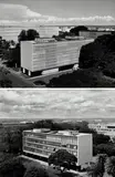 Christopher Williams, Super Quadra Sul 308 - Bloco 'D' - Asa Sul (south wing) - 70.355 - BRASILIA-DF - Lucio Costa, Oscar Niemeyer, 1960 - January 31, 1997 (No.1 - 2), 1997, gelatin silver print, mounted, in 2 parts