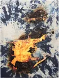 Korakrit Arunanondchai, Untitled (History Painting), 2013, acrylic, denim and inkjet print on canvas