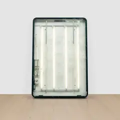 Kader Attia, Untitled, 2006, neon light tubes, wiring, glass and tape, in artist's metal box frame