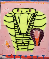 Jordy Kerwick, Two Snakes, 2021, mixed media on canvas