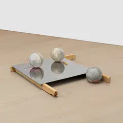 Oscar Murillo, Untitled, 2013, wood, mirror, concrete, rubber and string