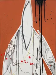 Futura 2000, Earth Pointman, 2008, spray paint and marker pen on canvas