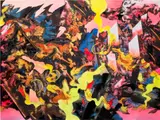 Rushern Baker IV, Untitled (second March), 2019, acrylic, paper, resin and ceramic tile adhesive on canvas