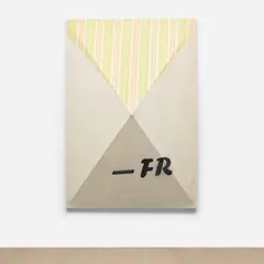 Fredrik Værslev, Untitled (-FR #3), 2015, spray paint, silkscreen and acrylic on canvas and steel construction