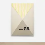Fredrik Værslev, Untitled (-FR #3), 2015, spray paint, silkscreen and acrylic on canvas and steel construction