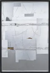 Antoine Puisais, Shelter P (Three Racks), 2015, acrylic and aluminium foils on panel, in artist's frame