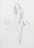 Mel Ramos, The Drawing Lesson: Ode to Ang #6, 1990, graphite on paper