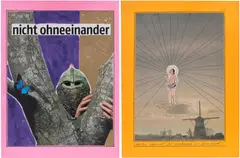 Werner Büttner, Two works: (i) nicht ohneeinander (ii) Christus versucht die Holländer zu besuchen..., 2005, (i) paper collage and pen on paper (i) paper collage, acrylic and pen on paper