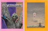 Werner Büttner, Two works: (i) nicht ohneeinander (ii) Christus versucht die Holländer zu besuchen..., 2005, (i) paper collage and pen on paper (i) paper collage, acrylic and pen on paper