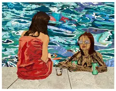What's in it for the snake? by Alison Elizabeth Taylor, 2019, marquetry hybrid, wood veneer, shellac, acrylic and oil on board, sold Jun 2025